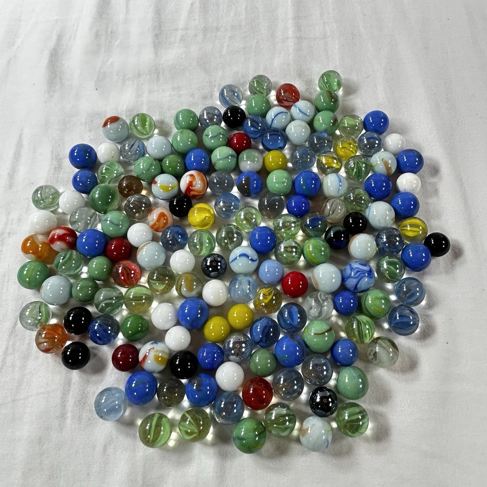 Vintage Lot of 160 colorful Glass Marbles (various sizes, types and ages)